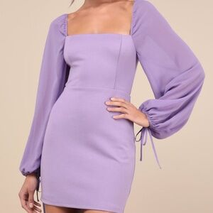 Lulus Delightful Love Lavender Lace-up Balloon Sleeve Mini Dress Purple - Size M
